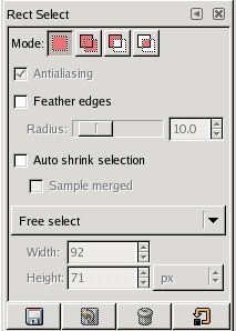 Tool Options for the Rectangle Select tool